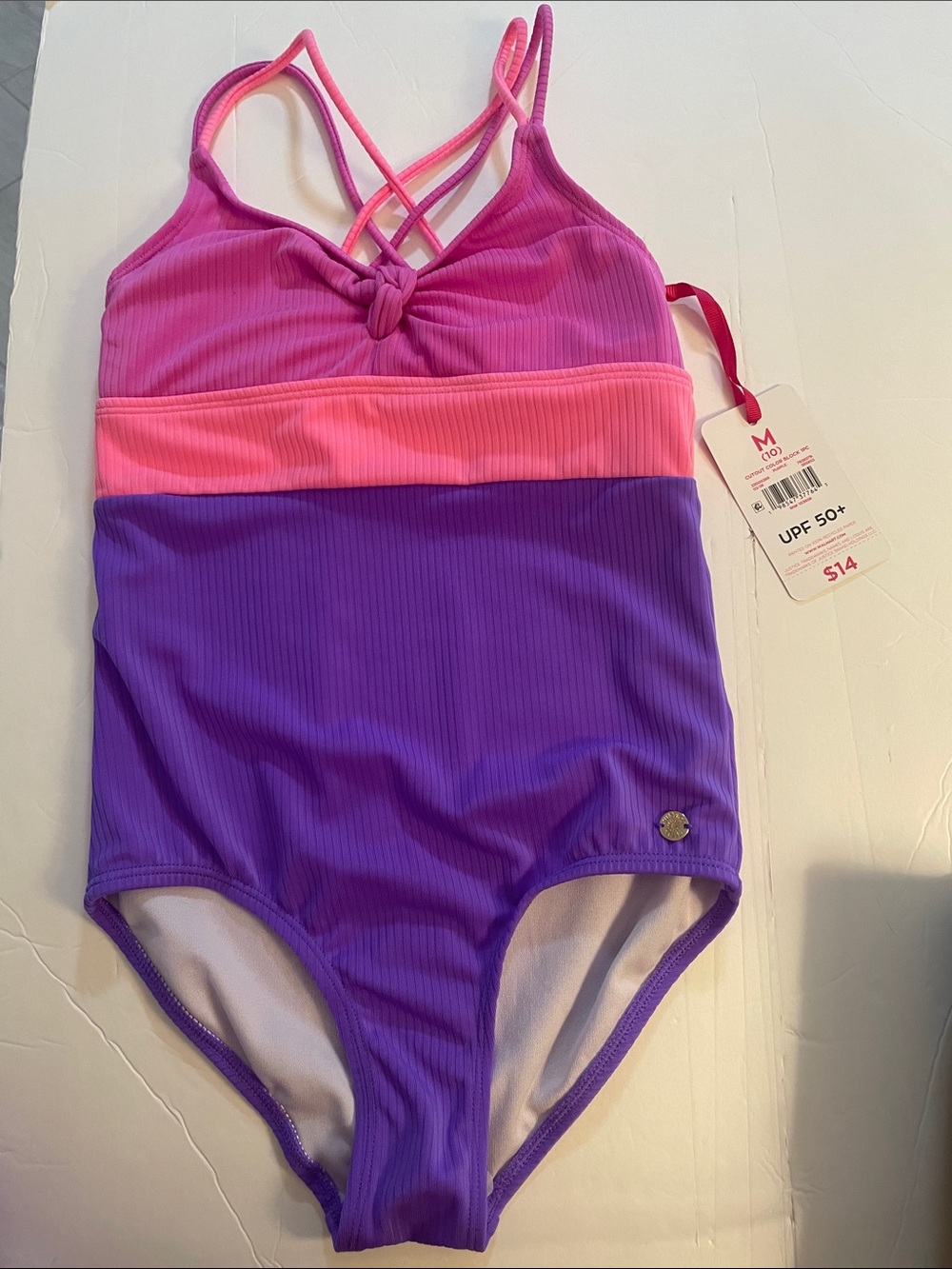 Justice Pink and Purple Colorblock One-Piece Swimsuit